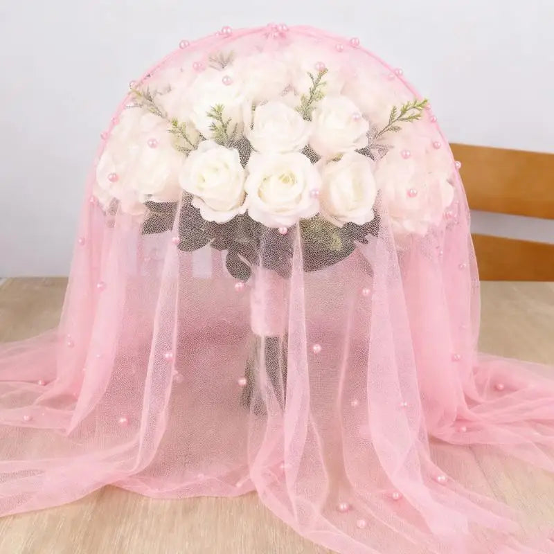 80x200cm Pearl Gauze Decorative Table Flag Beaded Net Gauze Wedding Table Flag Curtain Party Tablecloth Background Decoration Qme