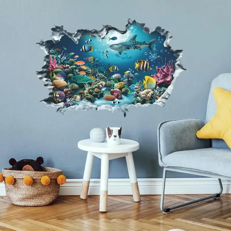 Kids Room Bathroom Kitchen Home Decor 3D Wall Stickers Shark Broken Qme