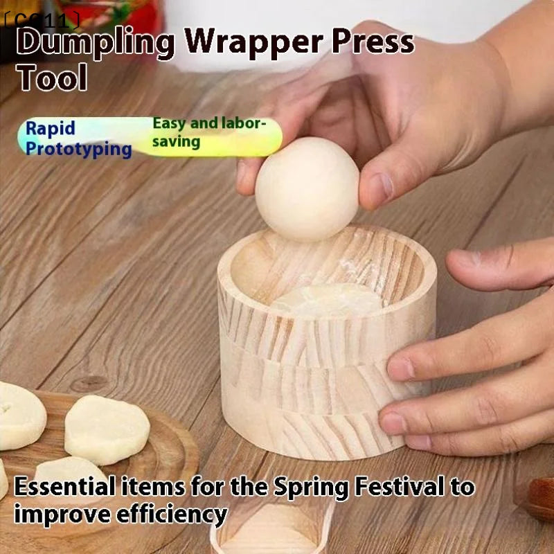 Wood Dumpling Maker Press Tool Mold Ball Manual Dough Skin Presser Qme