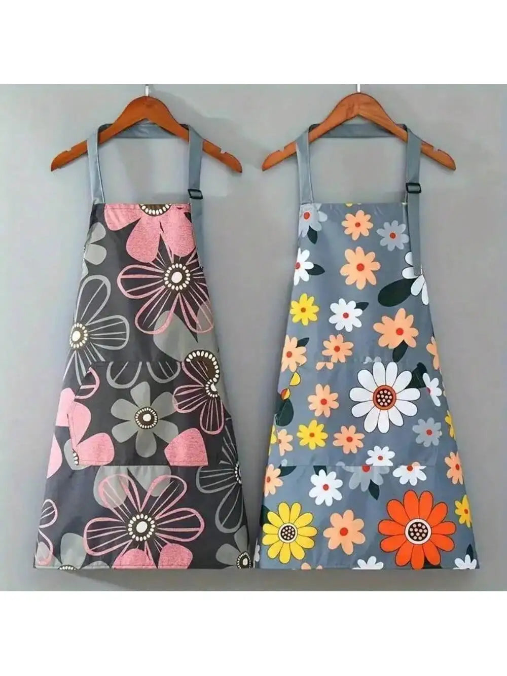 Oil-proof Waterproof Floral Print Apron Gardening Cooking Adjustable Qme