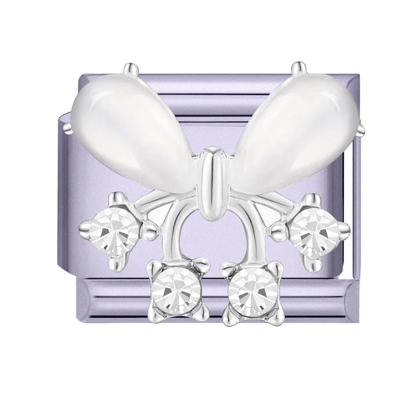Shiny Zircon Butterfly Moon Stars Bow Purple Color Italian Charm Links Fit 9mm Stainless Steel Bracelet Women DIY Making Gift Qme Style 22