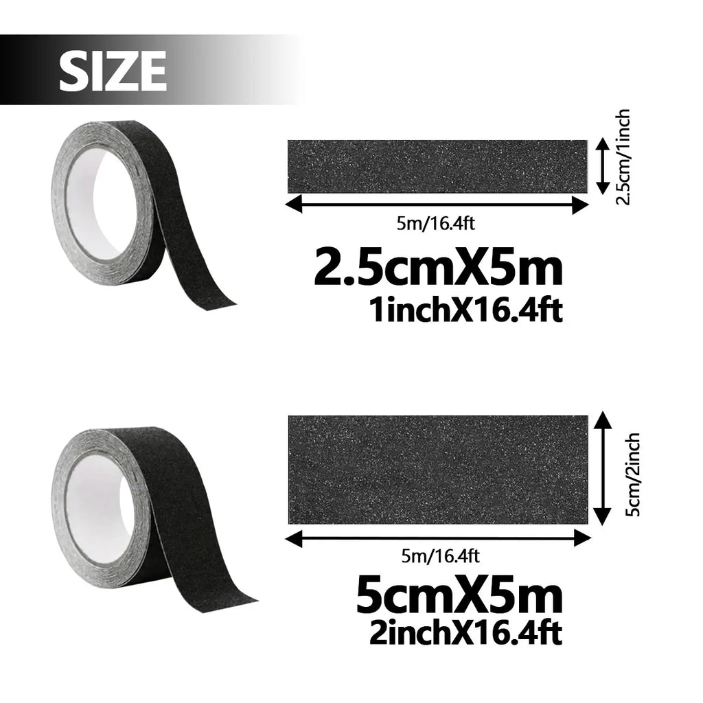 5M Black Frosted Anti-slip Tape Anti-frosted Slip Strip for Stair Self-adhesive Bathroom Floor Steps Waterproof Non-slip Warning Qme