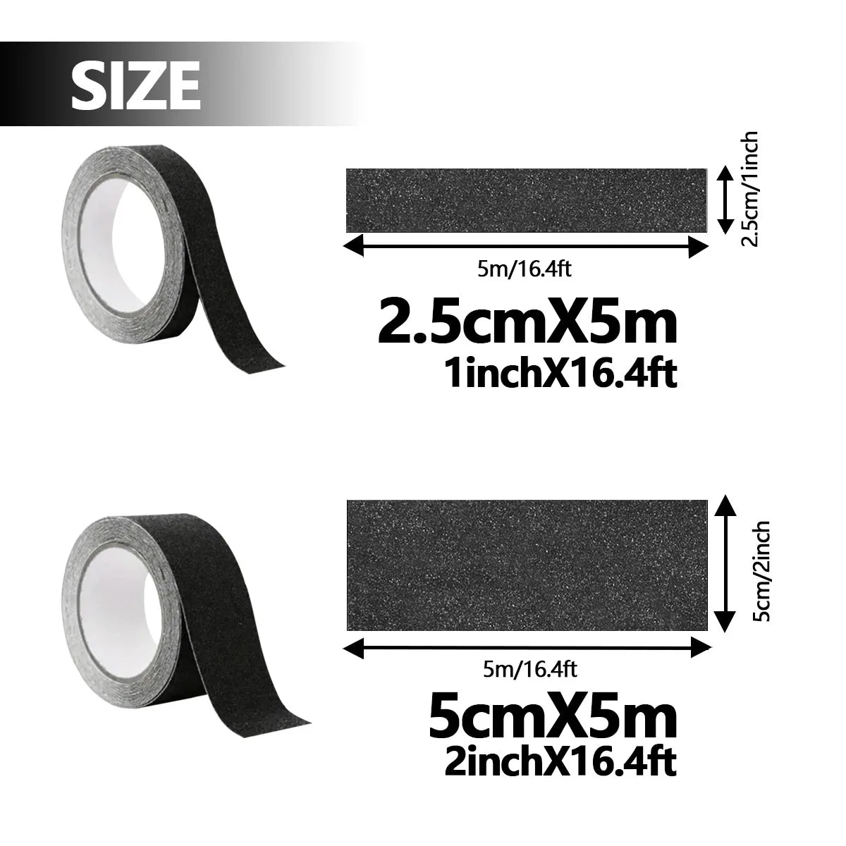 5M Black Frosted Anti-slip Tape Anti-frosted Slip Strip for Stair Self-adhesive Bathroom Floor Steps Waterproof Non-slip Warning Qme