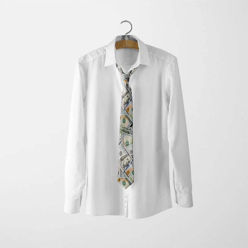 Interesting Dollar Pattern Printing Wide Tie Fashion Business Shirt Qme