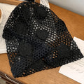 Retro Handmade Crochet Flower Hat Cute Thin Lace Beanies Korean Qme Style2 Black