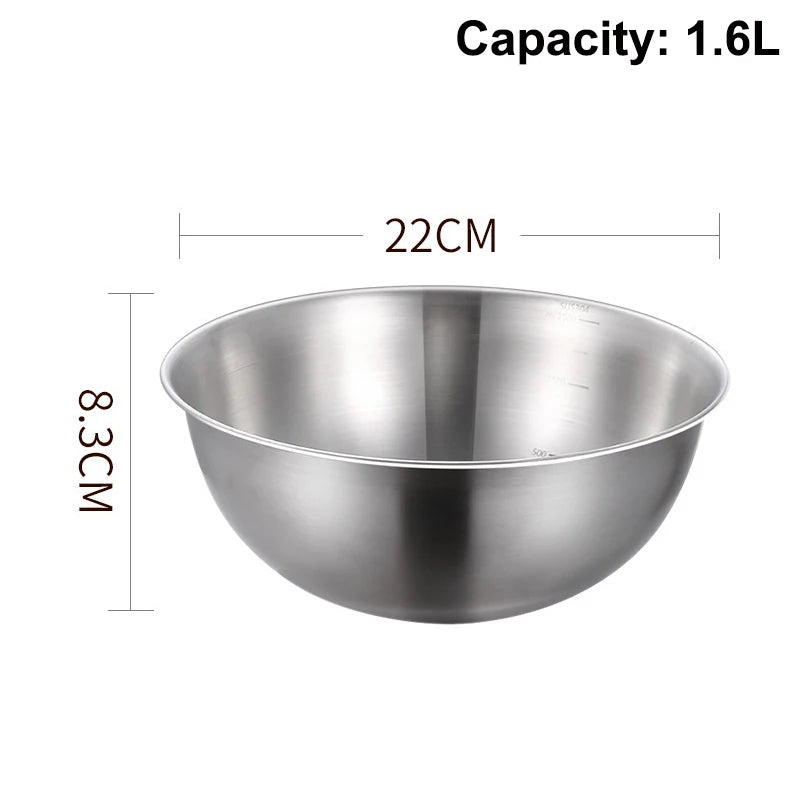 Stainless Steel Bowl Scale Cooking Baking Food Storage Large Capacity Qme 22cm