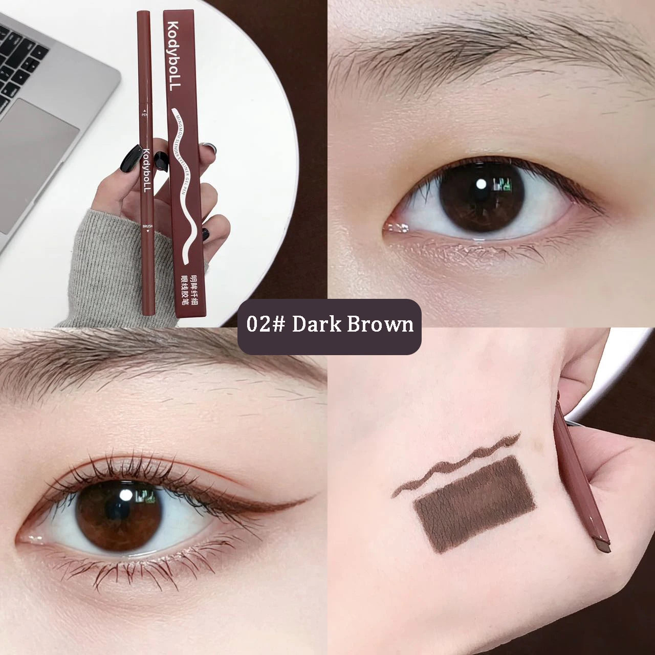 Curved Pink Brown Eyeliner Gel Pen Long-lasting Waterproof Ultra-fine Matte Smooth Quick Dry Aegyo-Sal Gel Eye Shadow Pen Makeup Qme 02 Dark Brown