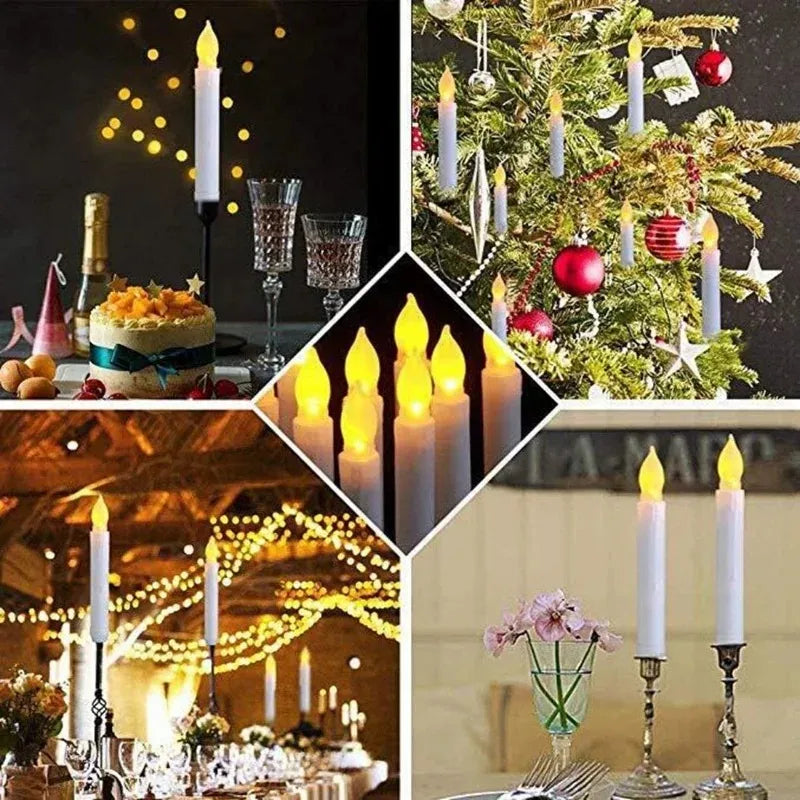 LED Long Candle Flameless Pointed Candle Light Battery Powered Candle Light for Birthday Wedding Dinner Party Decoration Qme