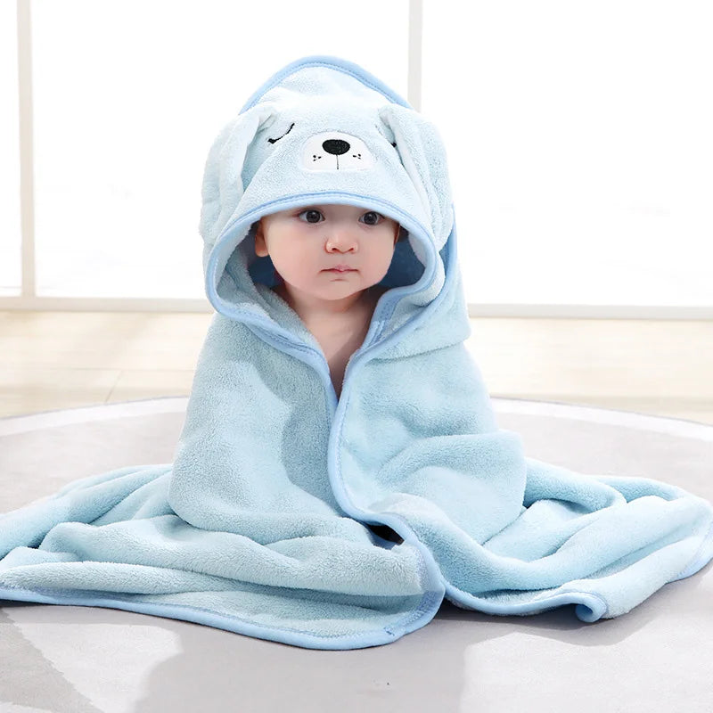 Soft Cartoon Animal Baby Hooded Bath Towel Swaddle Wrap Warm Newborn Qme Blue