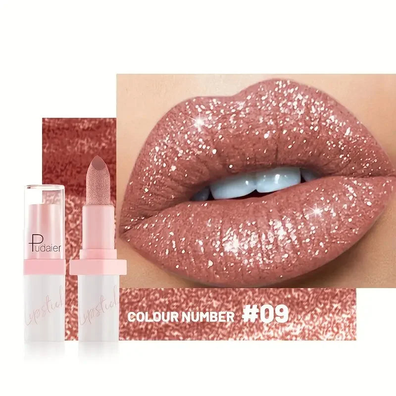 Glitter Shine Pearl Lipstick Long-lasting Waterproof Metallic Lip Qme 09