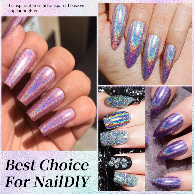 Rainbow Sparkle Holographic Nail Polish 7ml Multichrome Laser Glitter Nail Lacquer Quick-Dry Salon Professional Nail Art Polish Qme