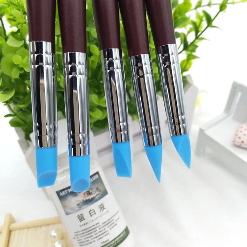 5PCS Sculpting Polymer Clay Tools Rubber Tip Silicone Brushes Pottery Clay Pen Shaping Carving Tools for Painting Nail Art New Qme