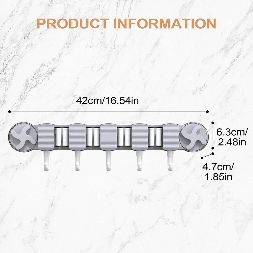 Mop Holder Wall Mount Heavy Duty Suction Broom Storage Space Saving Qme China Mainland Gray