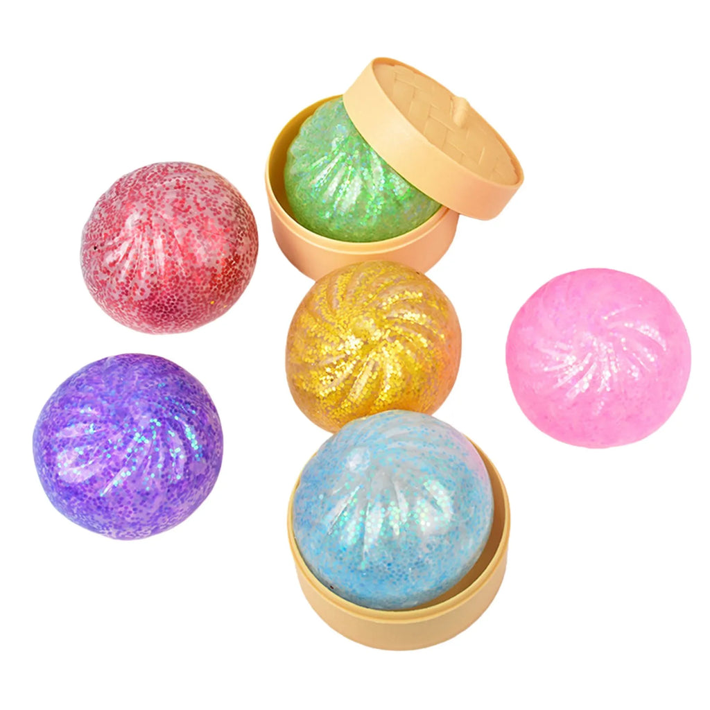 Mini Glitter Dumpling Squishy with Box Dumplings Sensory Squeeze Toy for Stress Relief Decompression Fidget Toy Random Color Qme