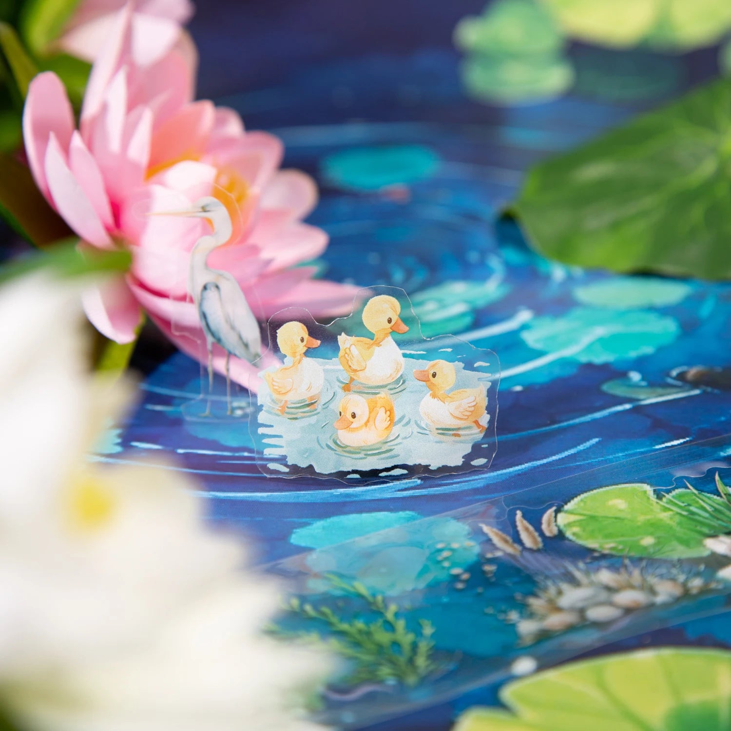 200cm/Roll Summer Lotus Pond PET Tape Cute Literary INS Style Journal Handbook Tapes Creative DIY Scrapbook Collage Stationery Qme
