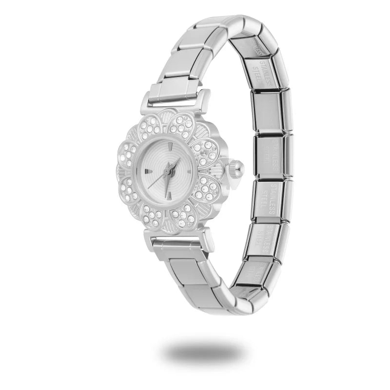 Fashion Women's Stainless Steel Round Shiny Zircon Watch DIY Width