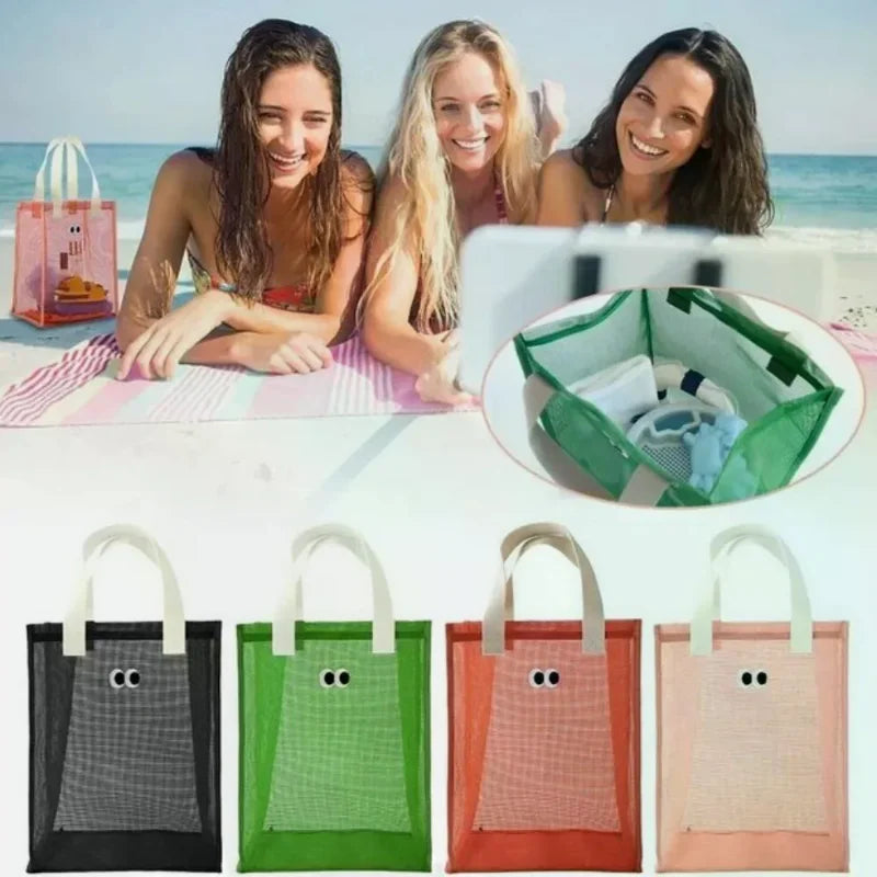 Reusable Mesh Fabric Summer Eye Printing Dacron Casual Handbag Shopping Shoulder Bag Qme