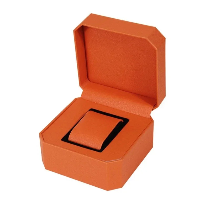 Portable Watch Box PU Leather Watch Case Organizer Storage Holder for Men Women Bracelet Vintage Jewelry Box with Leather Pillow Qme orange