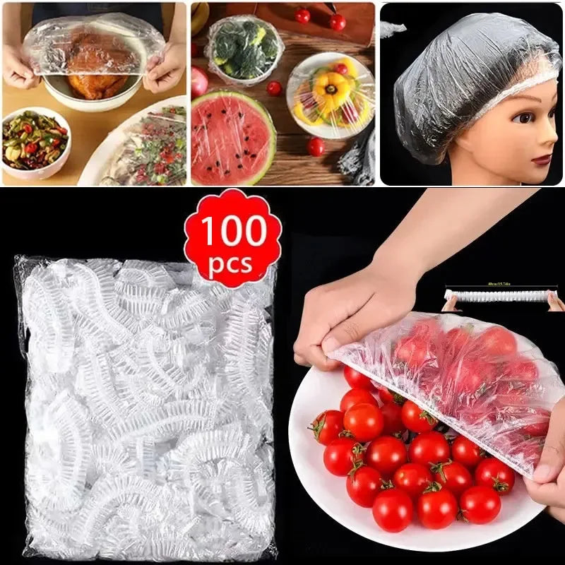 100pcs Disposable Fresh-keeping Film Cover Reusable Kitchen Household Food Grade Fresh-keeping Bowl Cover PE Fresh-keeping Film Qme
