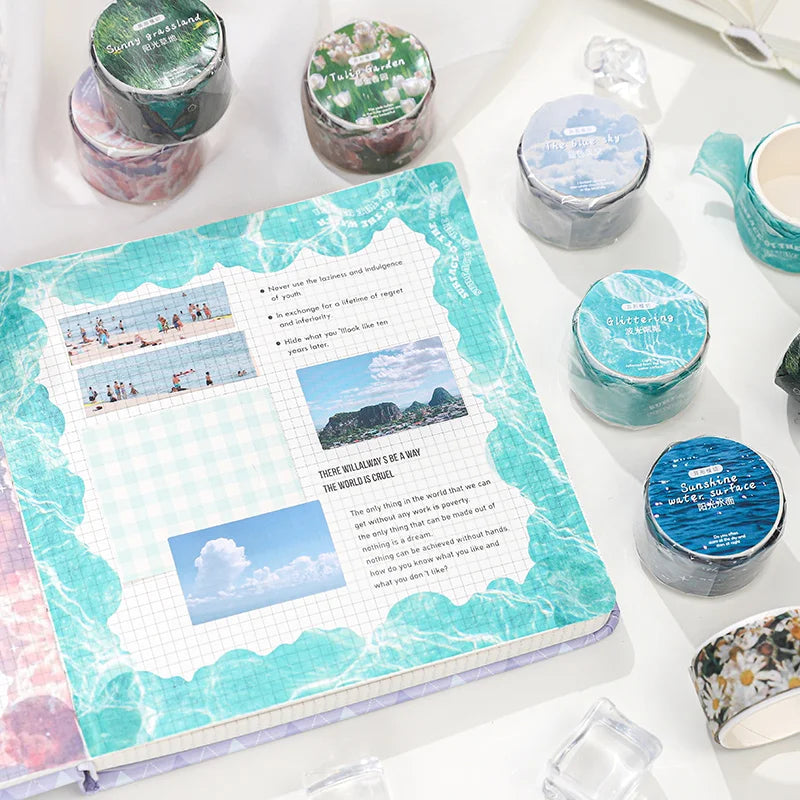 Cute Flower Cloud Starry Sky Decorative Adhesive Tape Sea Wave Masking Washi Tape Diy Scrapbooking Sticker School Supplies Qme