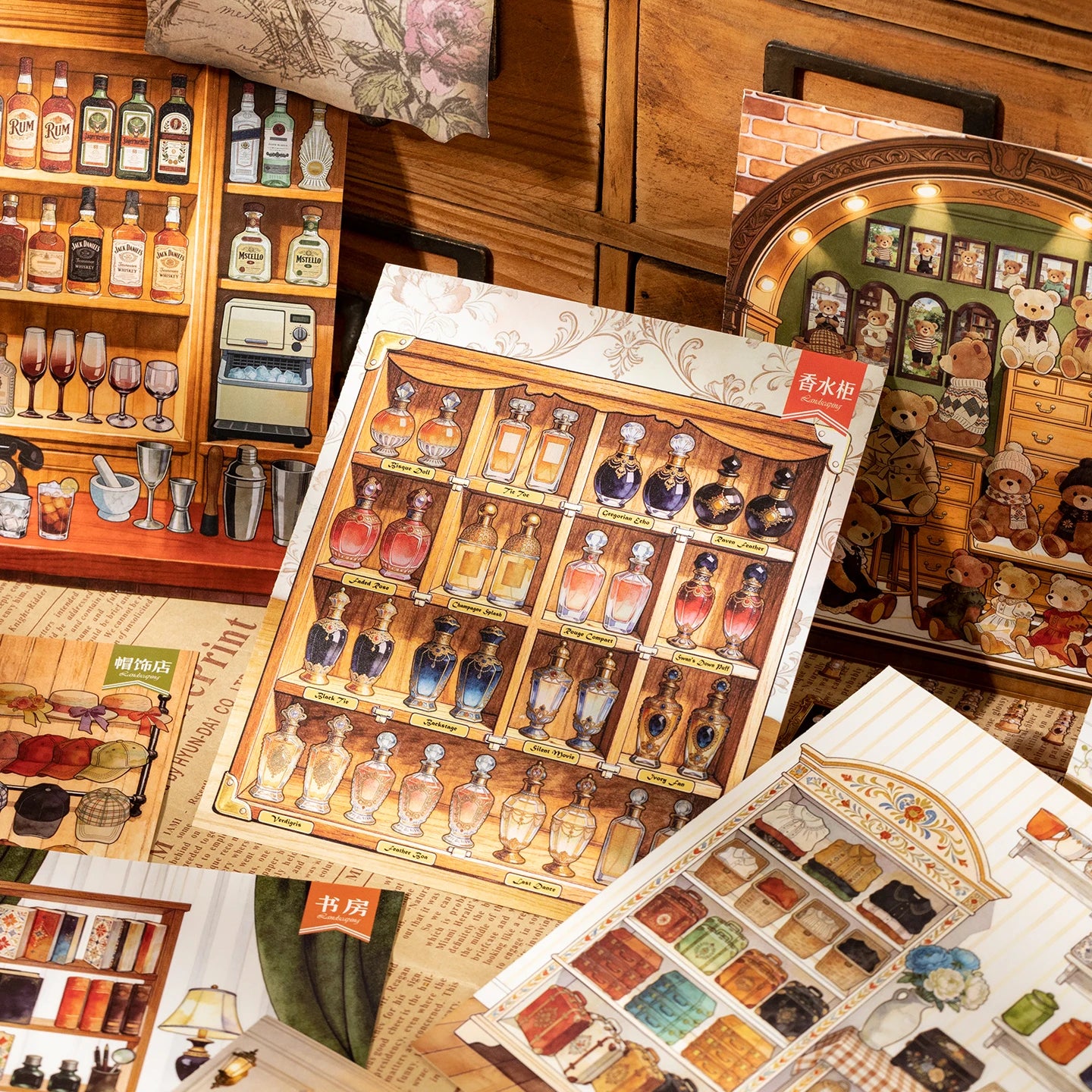 Vintage British Store Scene Sticker Book, Multi-subject 3D Scene Building Sticker Book, Journal Collage & Decorative Paper Qme