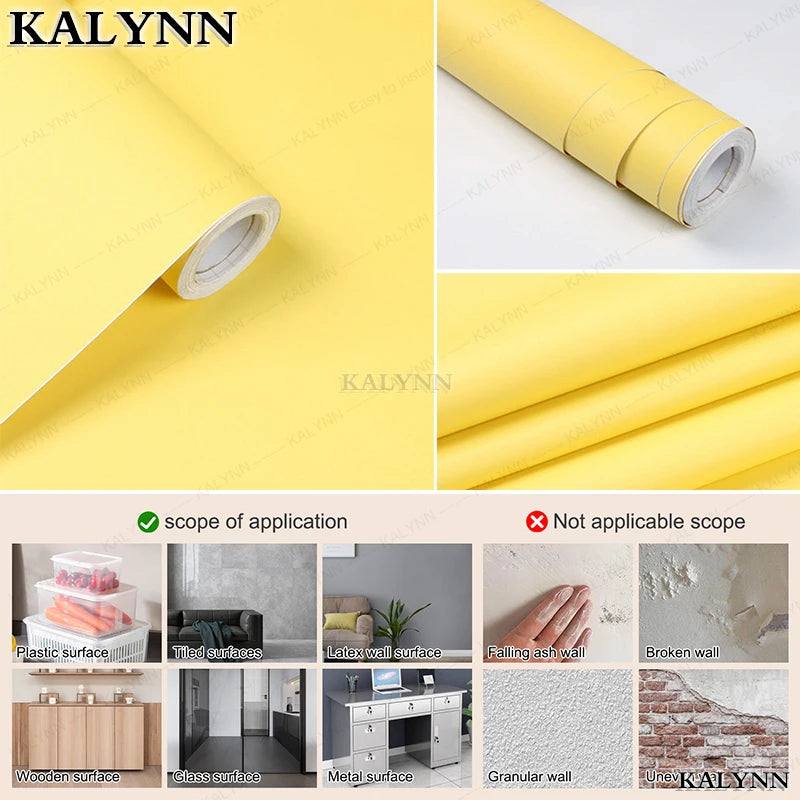 Yellow Peel Stick Wallpaper Vinyl Removable Wall Paper Self-adhesive Qme