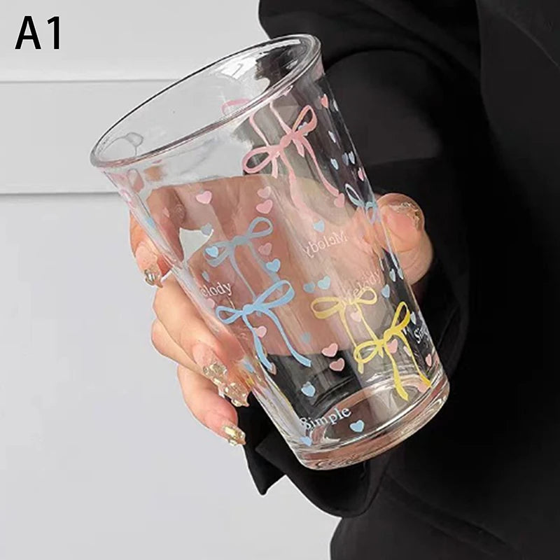 Bow Glass Cute Water Cup Cartoon Striped Doodle Coffee Mug Household Qme A1