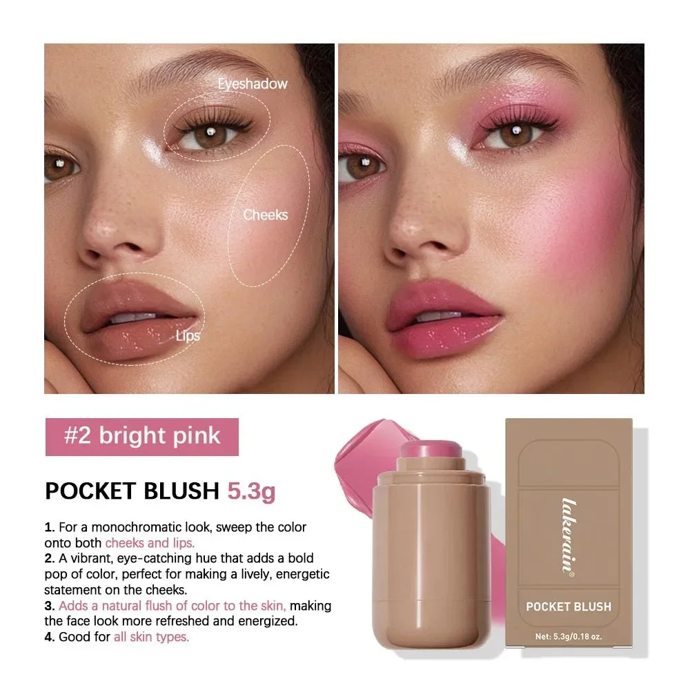 3in1 Cheek Lip Tinted Moistured Blush Stick Waterproof Easy Rouge Qme