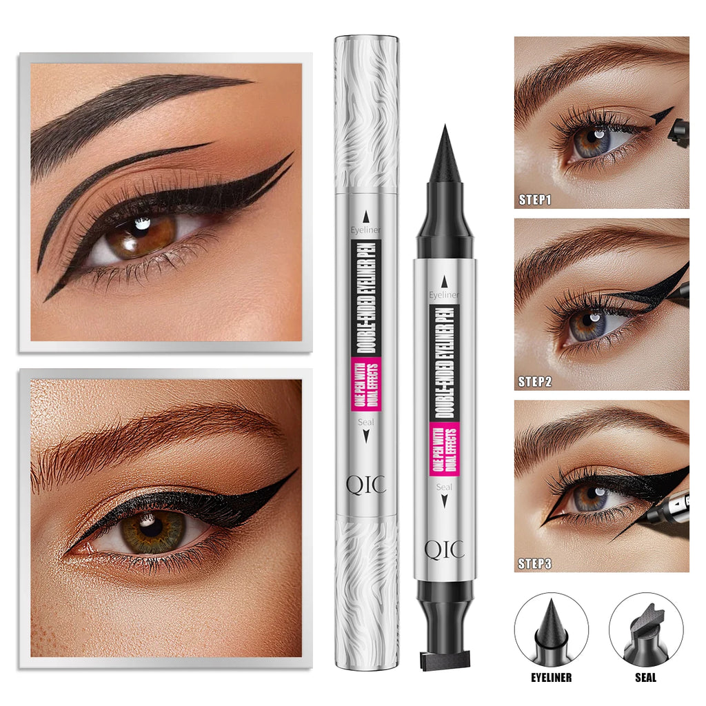 Double-ended stamp eyeliner pen, waterproof and sweat-resistant, smudge-proof liquid eyeliner pen, stamp liquid eyeliner for be Qme