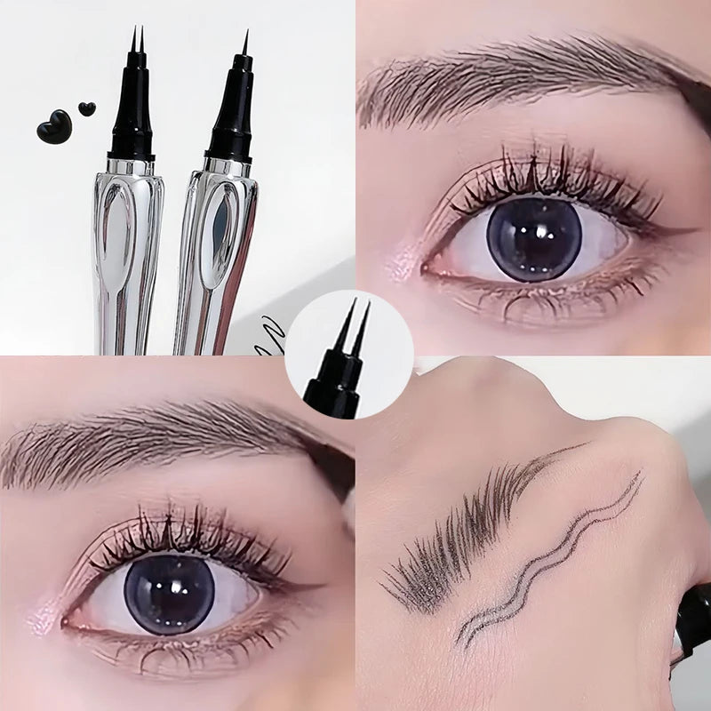 Ultra-fine 2 Point Silver Eyebrow Pen Liquid Wild Eyebrow Tattoo Waterproof 2 Fork Silkworm Brow Pen Easy To Grip Eye Makeup Qme