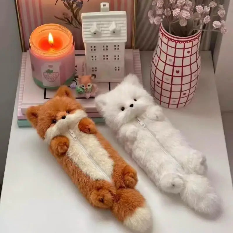 Funny Animal Pencil Pouch Plush Cartoon Design School Students Qme