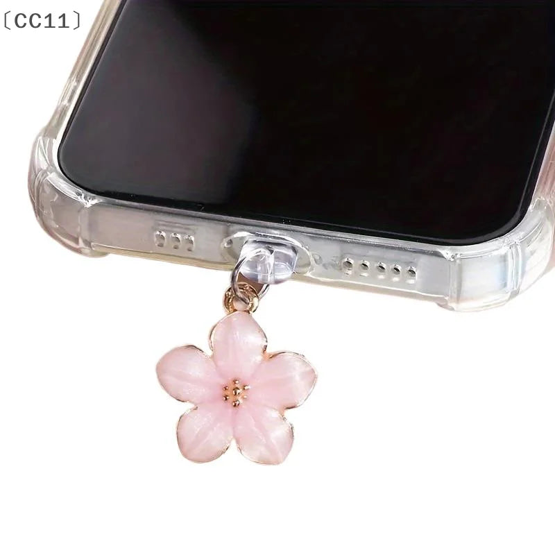 CC11Sakura Flowers Phone Dust Plug Accessories Decoration Hanging Qme
