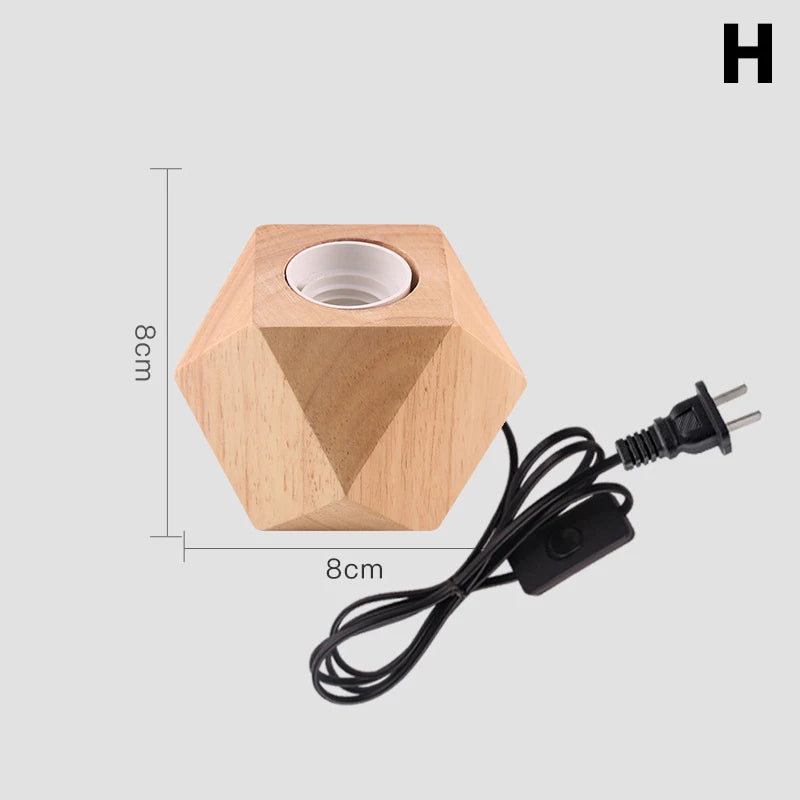 Retro Wood Table Lamp E27 Socket Vintage Desk Base Holder Wooden Qme H