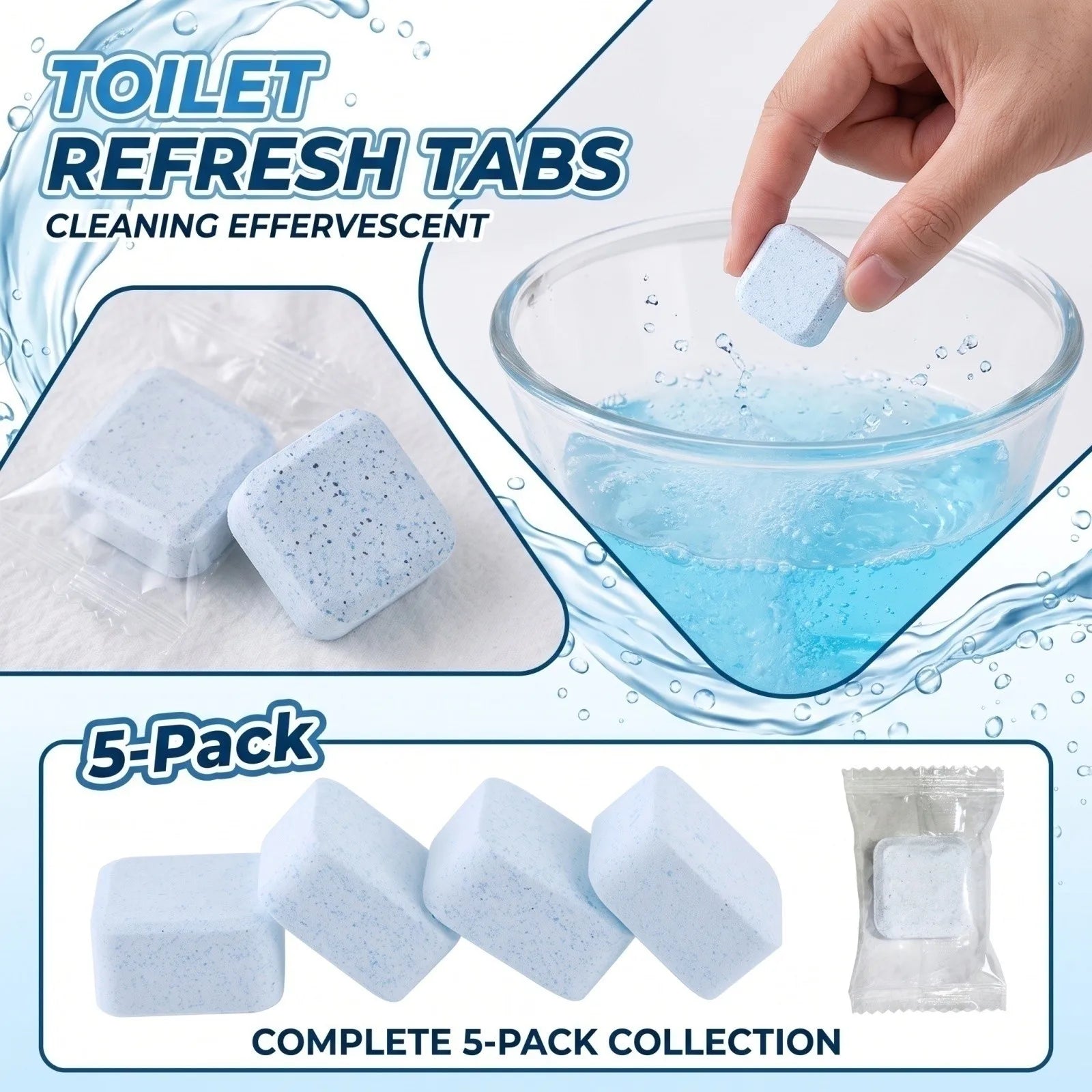 5 Pack Effervescent Toilet Cleaning Tablets Powerful Stain Removal Descaling and Deodorizing Home Toilet Cleaner Qme