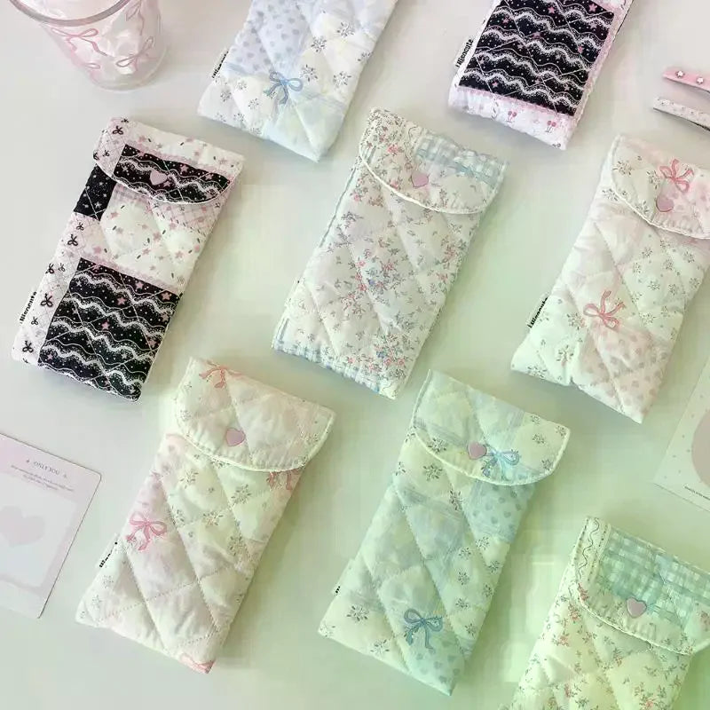 Fashion Floral Bow Snap Pen Bag Lightweight Stationery Organizer Qme