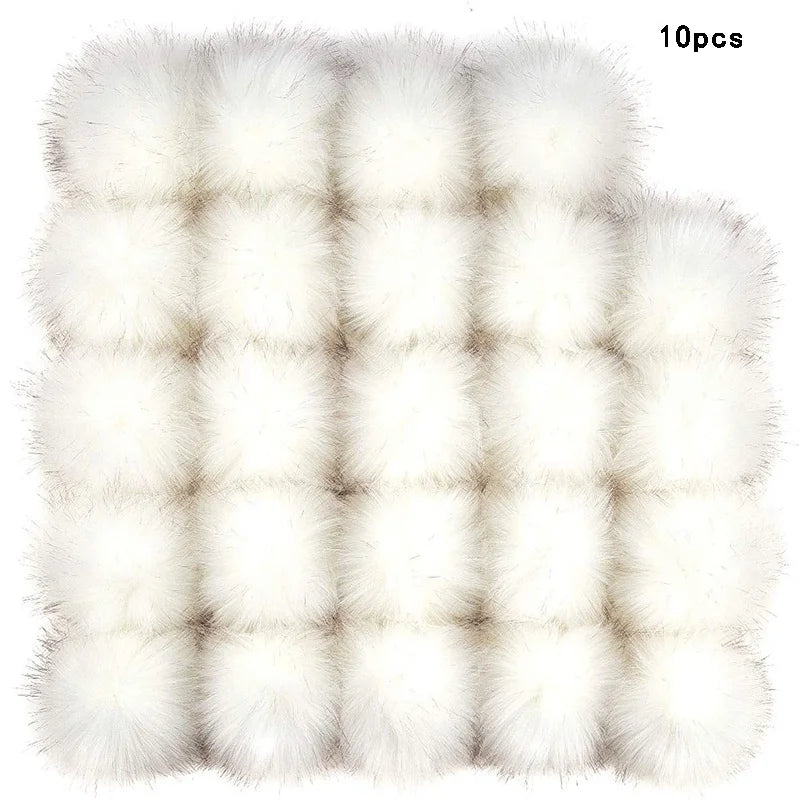 Artificial fur Pom Pom ball 10cm detachable soft elastic accessory for hats, scarves, keychains DIY crafts decoration winter hat Qme white 10pcs