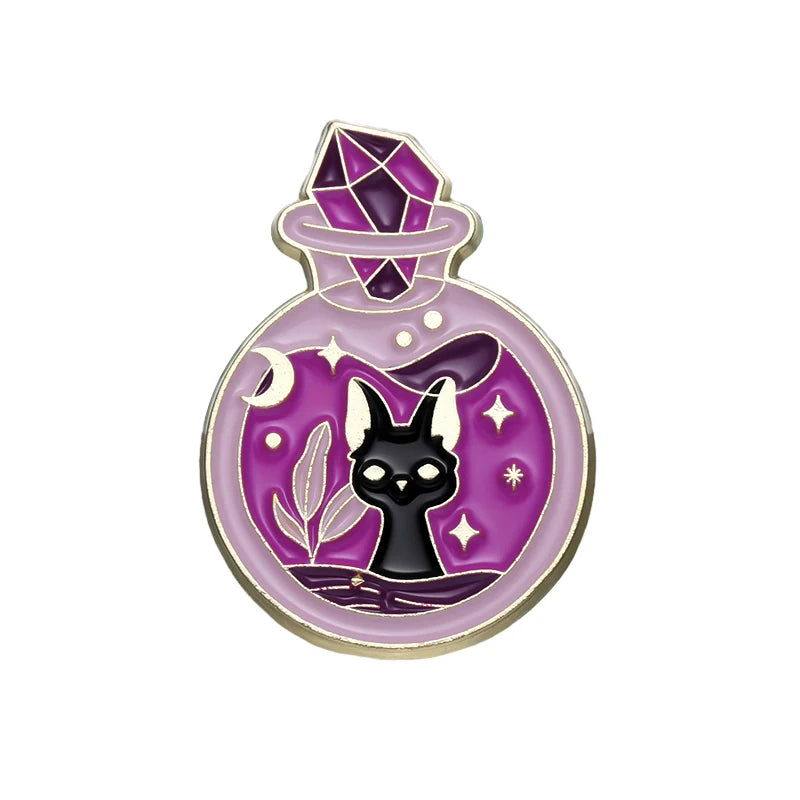 Witch Enamel Pin Punk Black White Cat Brooch Magic Hat Badge Book Wings Lapel Animal Goth Purple Crystal Jewelry Gift Wholesale Qme style 3