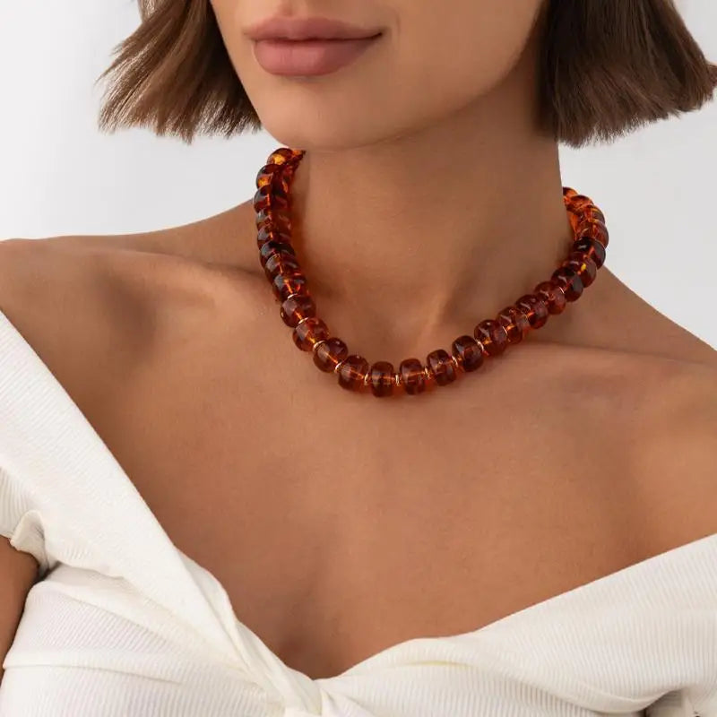 Y2K Colorful Smudging Resin Beads Chain Necklace Women Trend Collares