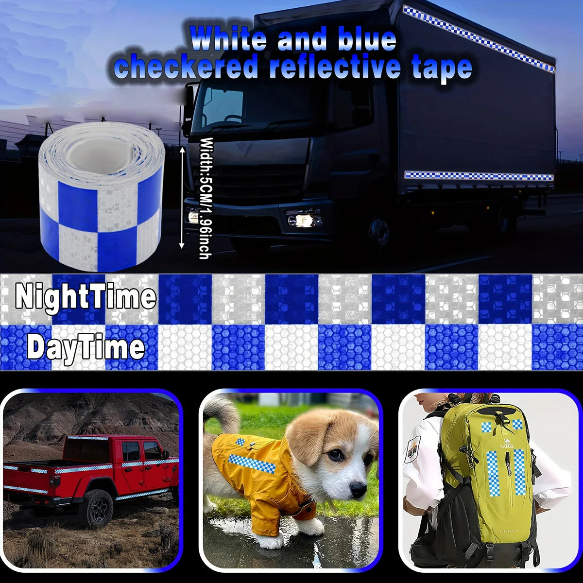  Reflective Sticker Car Safety Warning Tape for Bicycle Scooter Truck - Decorative Warning Marking Tools Qme White and blue 5m 5cm