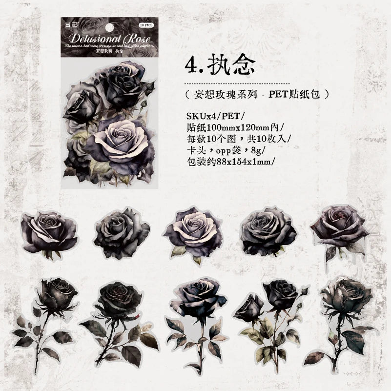 10 pcs/pack Large size rose Stickers Decorative Stick Labels Diary Album Scrapbooking material DIY junk journal supplies Qme 7