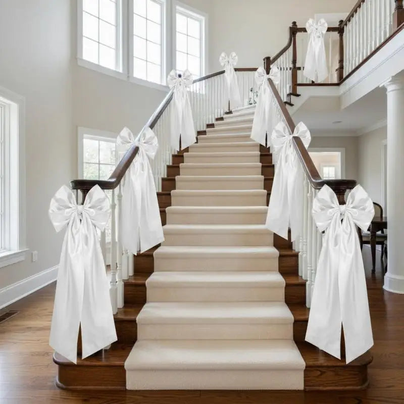 Easy-Tie Satin Chair Decorations with Long Tails for Church Aisles & Reception Venues, Elegant Wedding Backdrop Supplies Qme