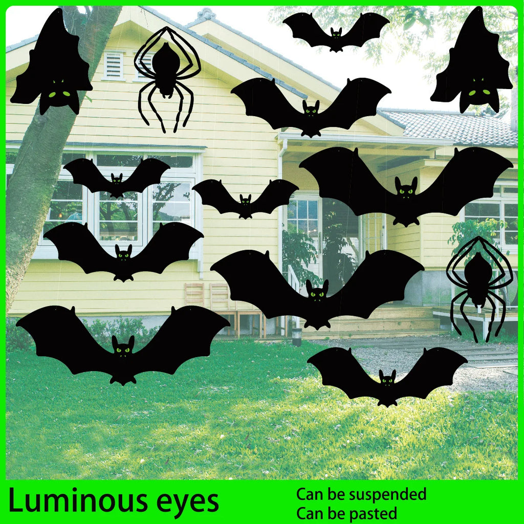 Glowing Eye Bat Pendant Halloween Decoration Spider Luminous Bat Outdoor Party Courtyard Wall Decoration Hanging Tree Ornaments Qme