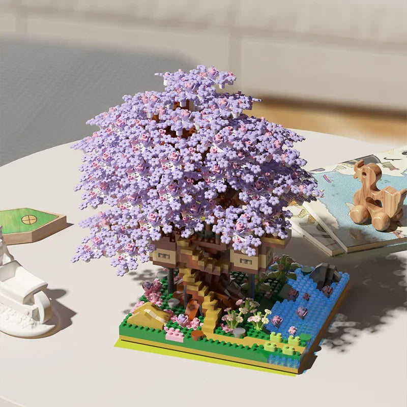 DIY Sakura Tree Building Blocks Set Diy Cherry Blossom Bricks with Light Treehouse Model Ornament Romantic Gift for Girl Friend Qme