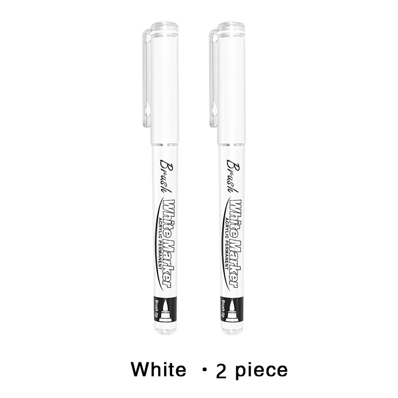 Acrylic Paint Markers - Permanent Black/White Acrylic Paint Pens for Fabric, Rocks, Paper, Wood, Canvas, Glass, DIY Qme 2 white pen