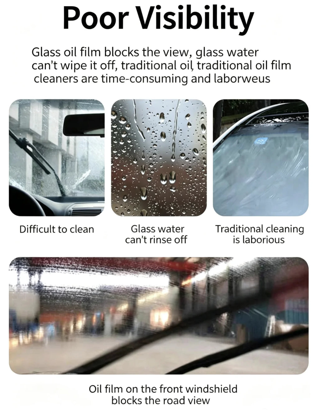 Highly concentrated car glass oil film remover, used to remove oil film from the windshield, side windows, and rearview mirrors, Qme