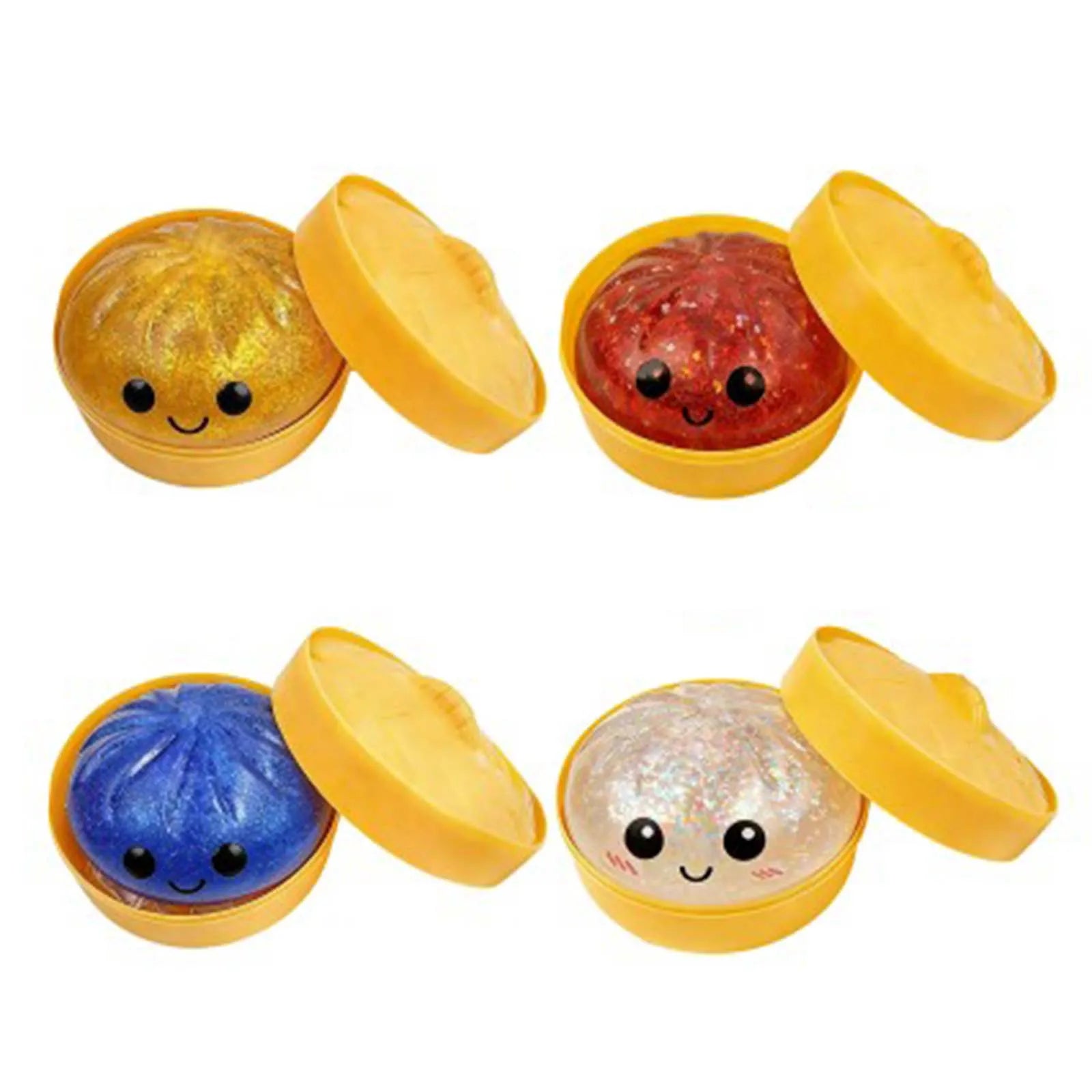 Mini Glitter Dumpling Squishy with Box Dumplings Sensory Squeeze Toy for Stress Relief Decompression Fidget Toy Random Color Qme 4PCS
