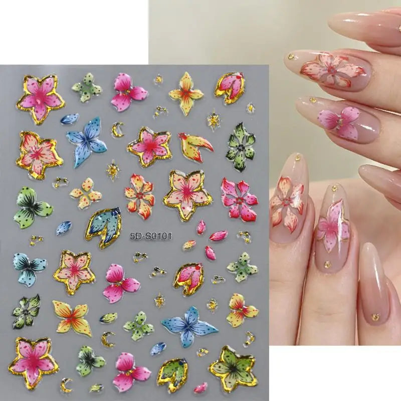 Blossom Floral Nail Stickers Bronzing 5D Spring Summer Petal Qme