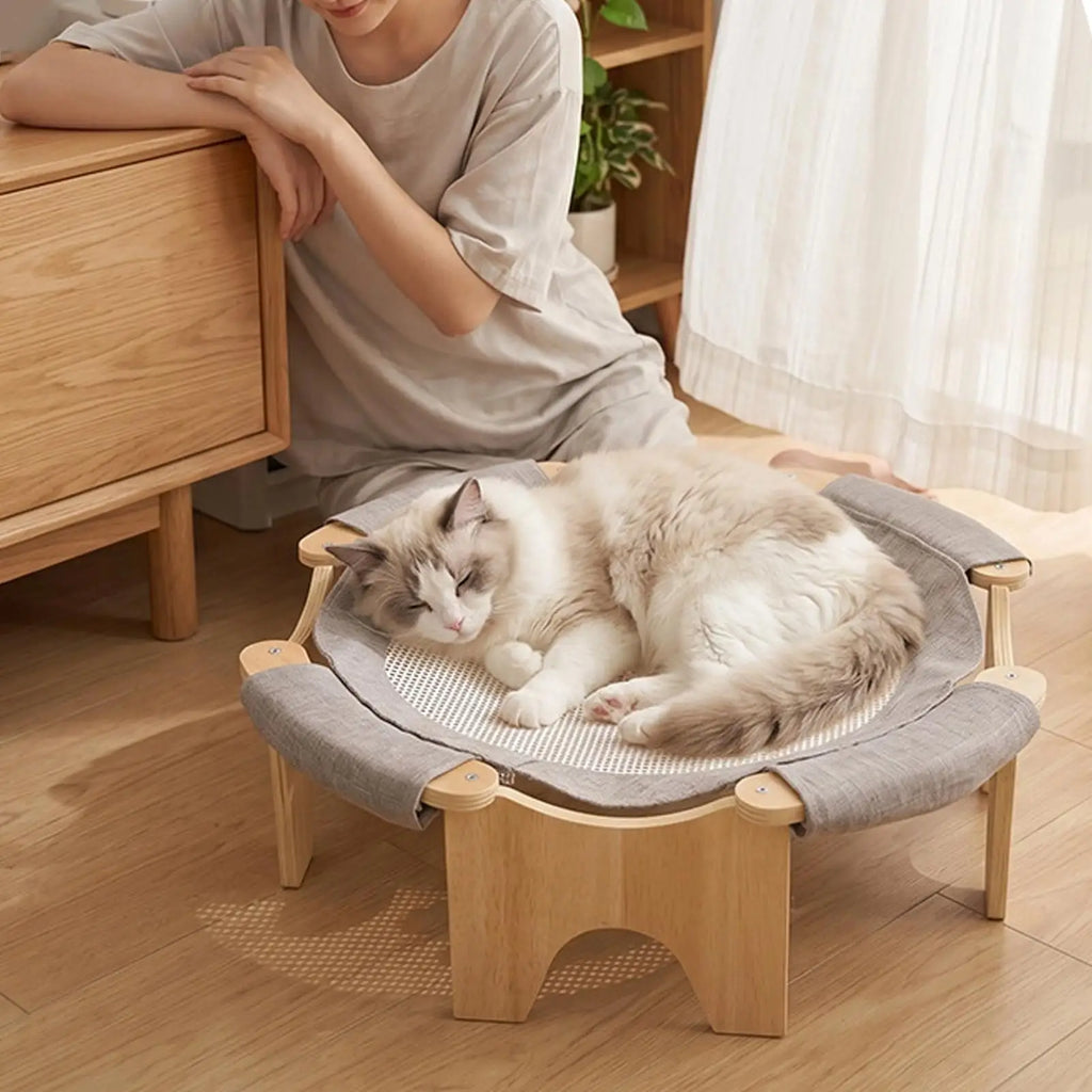Elevated Cat Bed Wooden Stand Cooling Damp-Proof Indoor Pet Supplies Cat Hammock Stand Sleeping Bed For Small Medium Kitten Qme