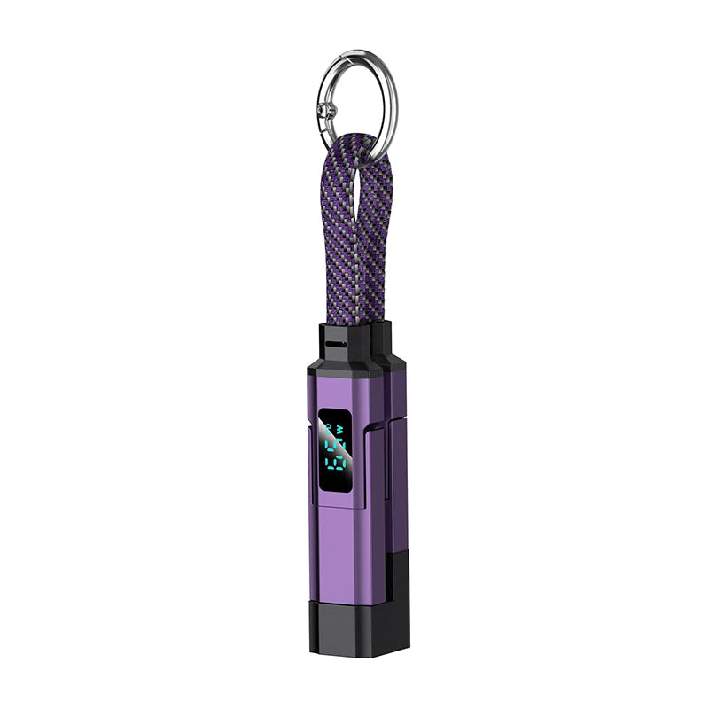 Fast Charging 4-in-1 Keychain Data Cable Smart Digital Display Qme one size Purple