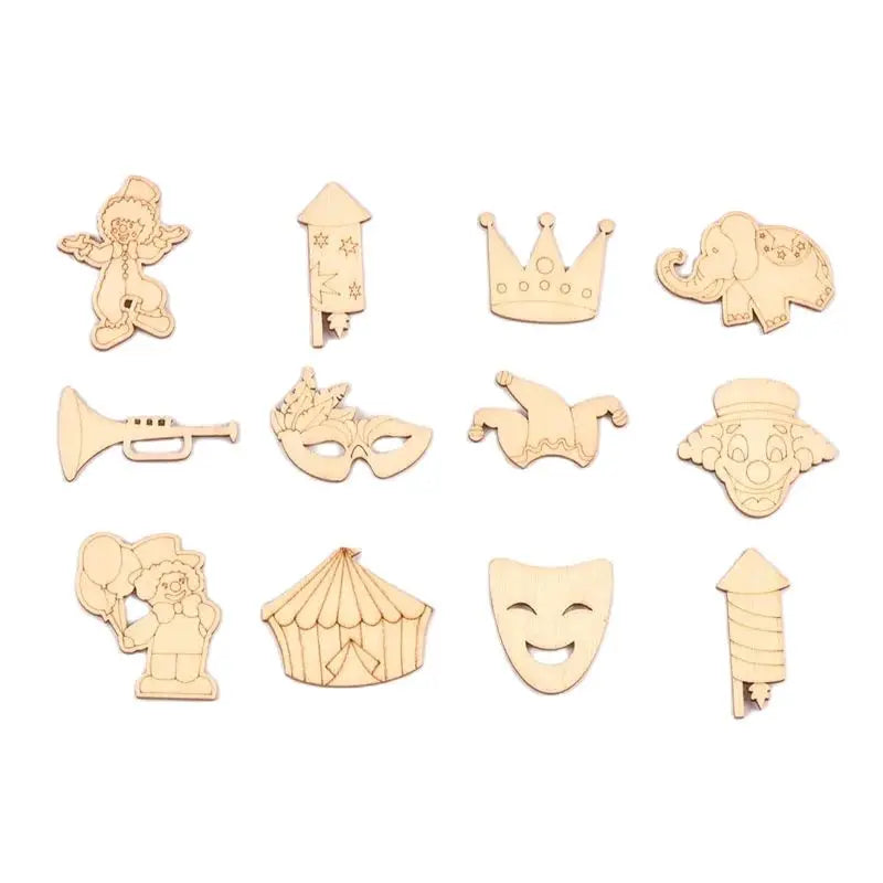 30Pcs 16-38mm Creative Wooden Pieces Carnival Circus Clown/Mask/Crown Handmade Supplies Wood Crafts DIY Scrapbooking Home Decor Qme